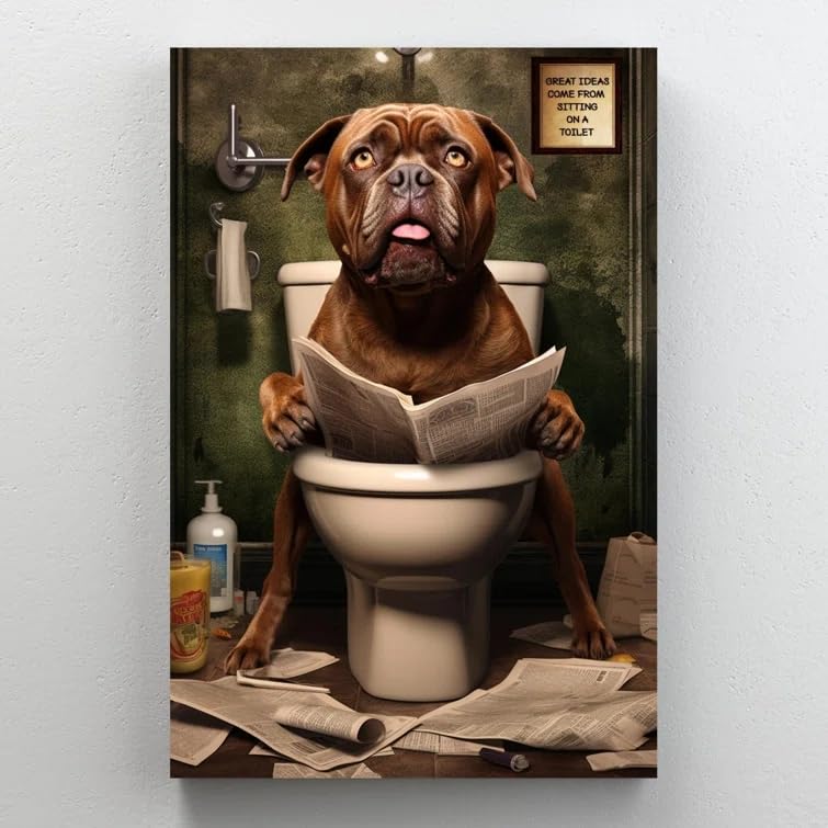 Preeklen Dog Sitting On A Toilet Funny Wall Decor For Home Bars Pubs Cafes Retro Art Sign Rusty Metal Tin Sign 6x8 Inch