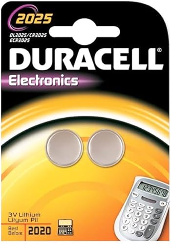 Duracell DL 2025 - Reloj de litio de 3 Vbatería electrónica de celda de moneda, paquete de 2 unidades (DL2025B2PK)