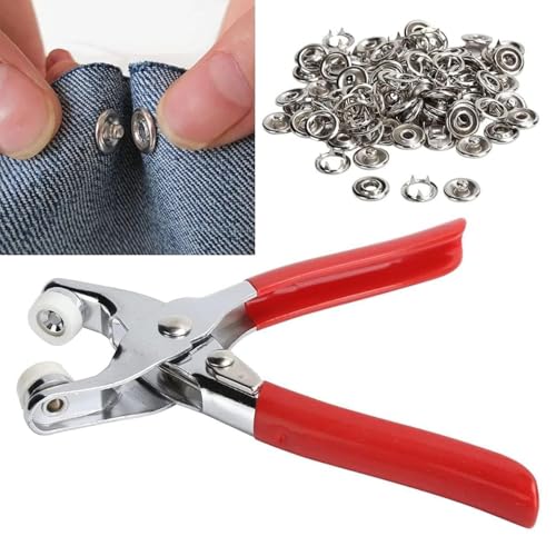 Image of Premium Snap Buttons Kit - 100 Sets 9.5mm Metal Fasteners in 10 Colors with Hand Pliers Tool, Five-Claw Copper Buckles for Sewing, DIY Crafts, Baby Clothes, Hats, Bibs & Rompers (Silver)