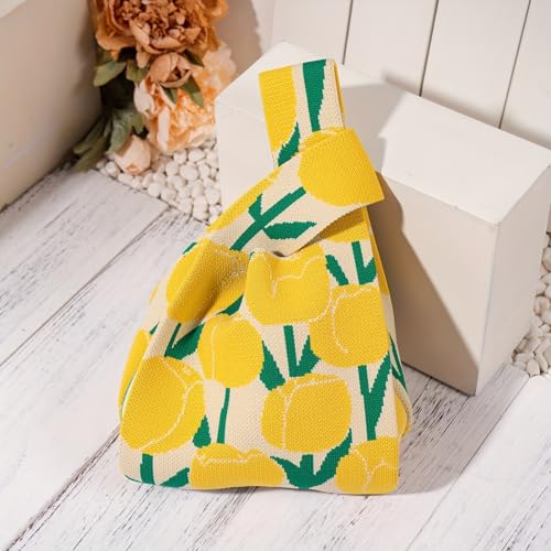 Image of Kawn Crochet Wrist Handbag for Women Wristlet Sleeve Knot Pouch Portable knitted breathable lightweight foldable Casual Small Purse Cute Tote Bag For Shopping, Dating, Travel