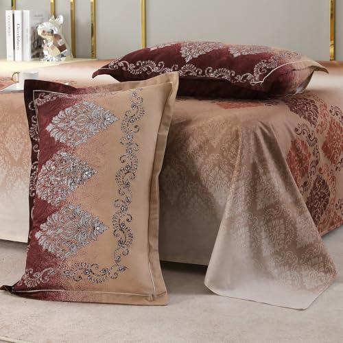 Image of Story@Home Luxe 100% Cotton Sateen Weave Compact Yarn Bedsheet King 108 x 108 Inches Motif 300 TC Soft Flat Sheet with 2 Pillow Covers 18 x 27 Inch -Cocoa Dusk Ombre-Gift Packaging