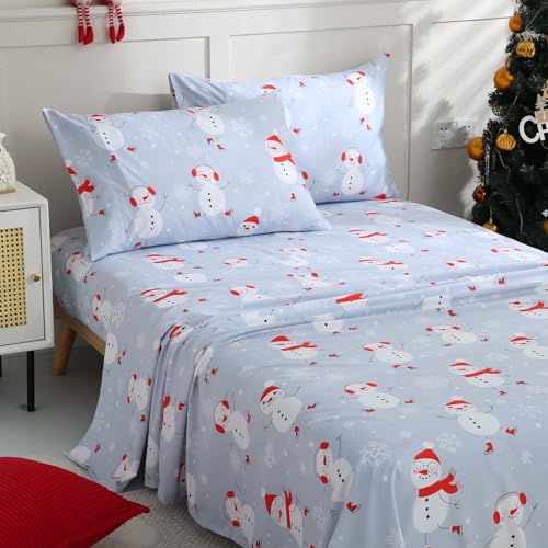 JSD Blue Snowman Snowflakes Christmas Kids Full Sheet Set 3 Piece