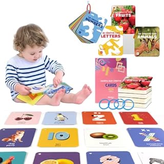 Richgv High Contrast Colorful Flash Cards for Baby. 4 packs Cognitive Cards. 50pcs 100 pages. Including Animal, Fruit, Alphabet, Numbers, Preschool Learning Cards, Visual Stimulus Toy for 6-36 months