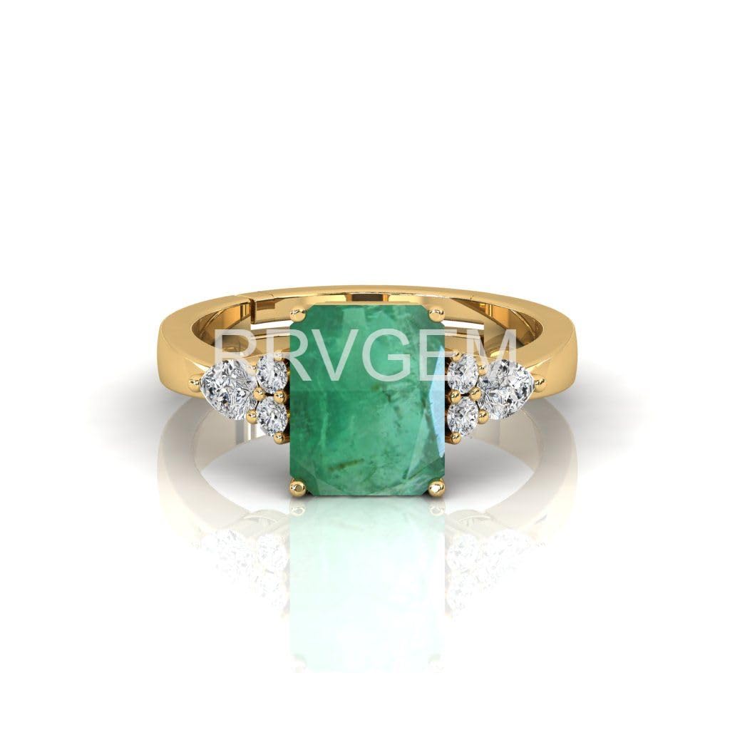 RRVGEMNatural Emerald RING 3.00 Carat Certified Handcrafted Finger Ring With Beautifull Stone Panna RING Gold Plated for Men and Women LAB - CERTIFIED, GOLD PLATED, Emerald