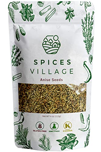 SPICES VILLAGE Anise Seeds for Baking, Whole Anise Seeds (4 oz) - Kosher, Gluten Free, Vegan, Non GMO, Resealable Bulk Bag