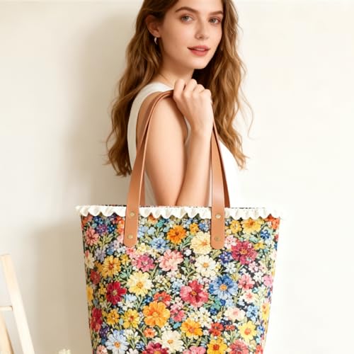 Yuwnd 6 Stück Taschenhenkel mit 24 Nieten, Henkel für Taschen, Klassischer Stil Lederriemen für Taschen, Hunderte Taschengriffe für Häkeltaschen Häkeltaschen DIY-Projekte (Mehrfarbig)
