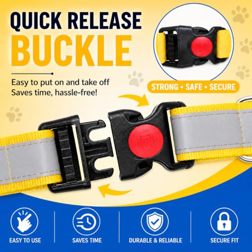Image of Reflective Dog Collar, Quick Release Buckle, Adjustable Size | for 14-23 Kilograms Dogs (M, Yellow)