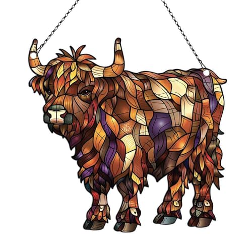 Image of Highland Cow Acrylic Ornaments Suncatcher Women Men Gifts Christmas Decor