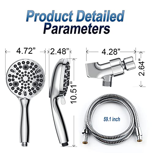 High-Pressure-Handheld-Shower-Head-10-Setting-Showerhead-47Detachable-Showerhead-Set-with-5ft-Hose-Adjustable-Bracket-and-Built-in-Power-Wash-to-Clean-Tub-Tile-Pets-Polished-Chrome