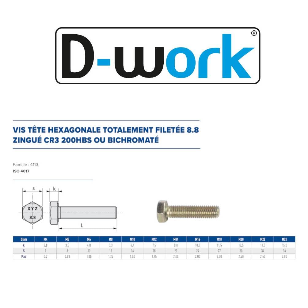 D-Work - Lote de 50 tornillos de metal, cabeza hexagonal F/total, 16 x 30 mm, 4017-8.8