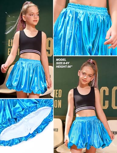 Image of Perfashion Girls Bubble Skirt Metallic Puff Balloon Cute Mini Skorts Dance Outfits with Shorts 4-13Y