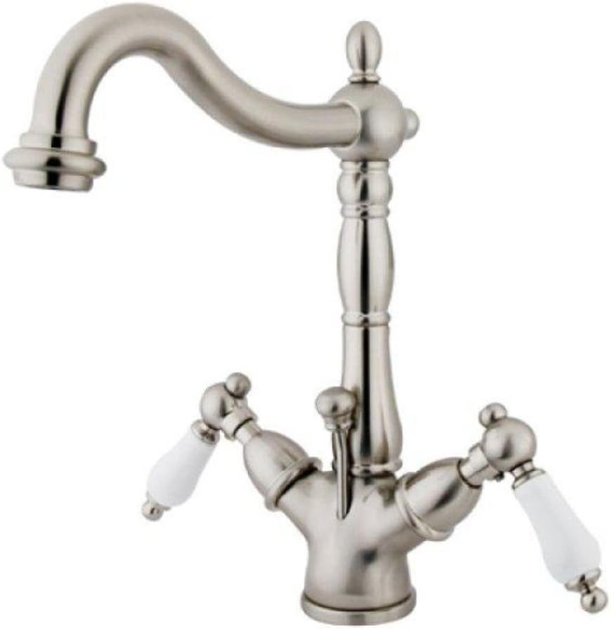 Kingston Brass KS1432PL Heritage Two-Handle Bathroom Faucet with Brass Pop-Up and Cover Plate, Polished Brass