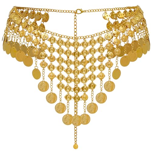 Topbuti Coins Belly Dance Hip Scarf Belt Belly Dancer Belt Scarf Skirt for Women Dancing Halloween Costume Accessory (US Alpha Medium Regular Regular Gold)