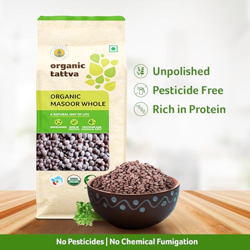 Image of Organic Tattva Masoor Dal 500gms | Organic Black Masoor Dal Whole /Sabut | Unpolished Rich in Protein & Fiber | Gluten Free | Healthy Pulses for Everyday Cooking