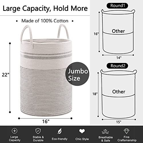Woven Rope Laundry Hamper Basket By Youdenova, 72L Tall Laundry Basket, Baby Nursery Hamper For Blanket Storage, Clothes Hamper For Laundry In Bedroom-Large-Stripe White #TOP2