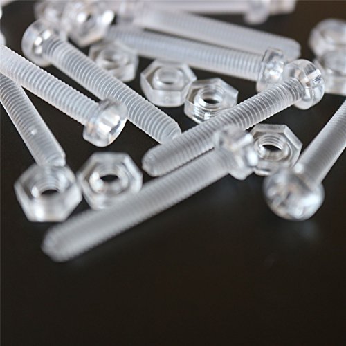 Paquete de 20 tornillos y tuercas, Arandelas, transparentes, de plástico acrílico. M3 x 20mm