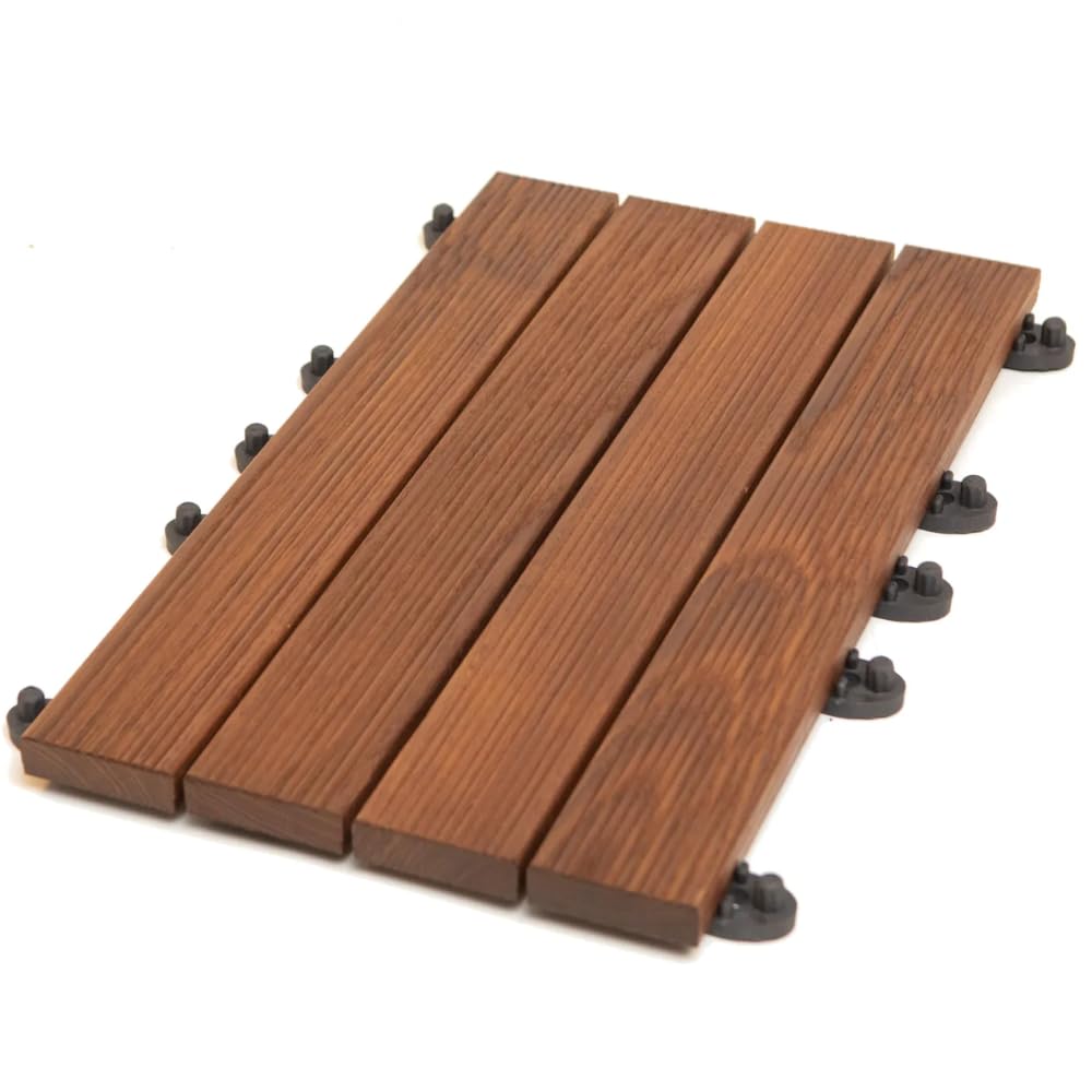 GUMI Dalles de Terrasse Lames pour Balcon Dalles Clipsables en Bois de Thermofrêne 51,4 x 7 cm – Système Clipsable pour Balcon et Terrasse | Bois Naturel | 0,58 m²