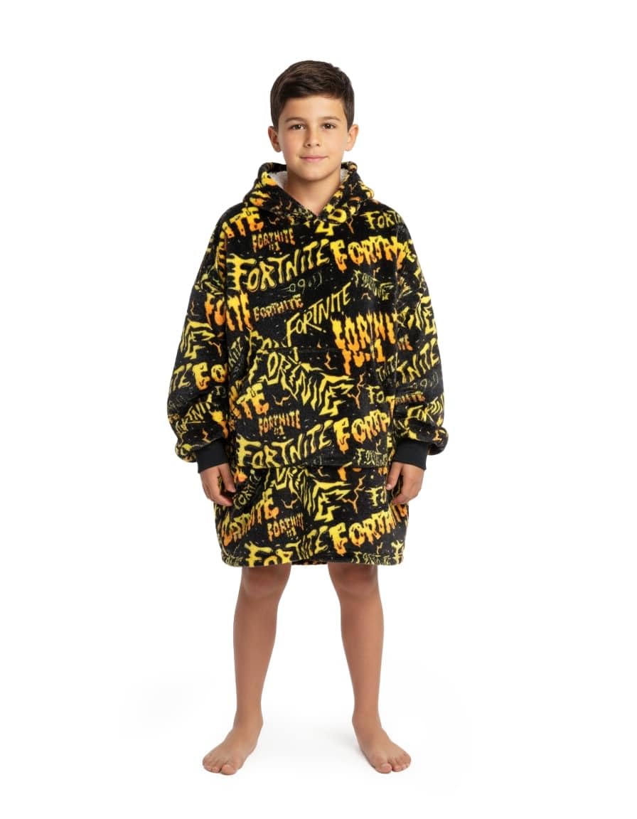 Fortnite Unisex Kids Multicoloured Character Black And Yellow Blanket Hoodie | Cosy Fleece Pullover For Kids | Loungewear With Long Sleeves | Gaming Inspired Wear For Home Relaxation Merch