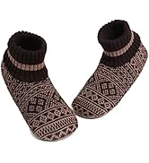 MaaMgic Mens Fuzzy Warm Slipper Socks Non Slip Skid Winter Cozy Knit Fleece Lining Indoor Socks w...