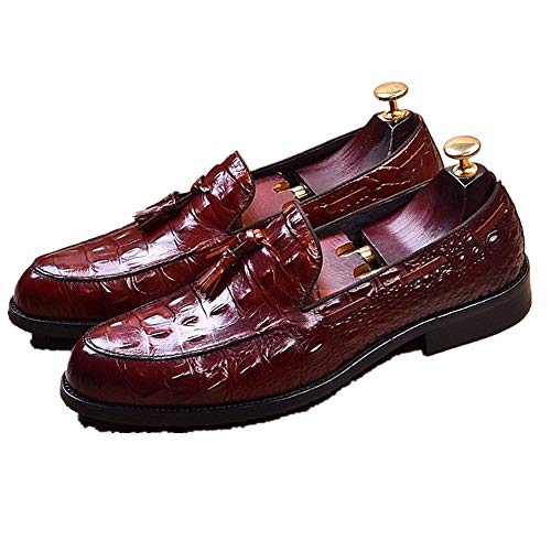 Burnished Crocodile Oxford for Men Formal Shoes Slip On Tassels Round Toe Block Heel Solid Color Casual Business Low Top - Main Image