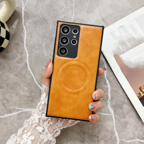 Étui en cuir de luxe pour Samsung S23 Ultra avec coque antichoc marron