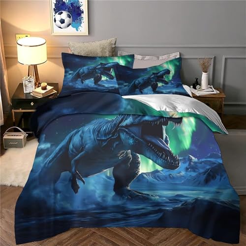 Housse de couette dinosaure microfibre respirante pour lit simple 3D
