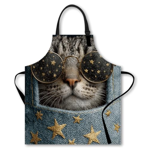 Image of Nuxovilar Polyester Cute Kitchen Apron with Pockets 26.7x30.7 Inches for Home Kitchen Baking Cooking Catering