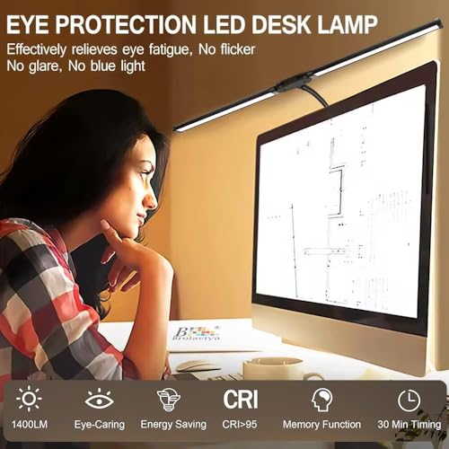 Image of BROLAVIYA Overhead LED 2 Head Dimmable, Aluminum Frame Desk Lamp Light with Multi-Angle Rotation,3 Lighting Modes for Home, Office, Desktop,Bedroom, Reading,etc