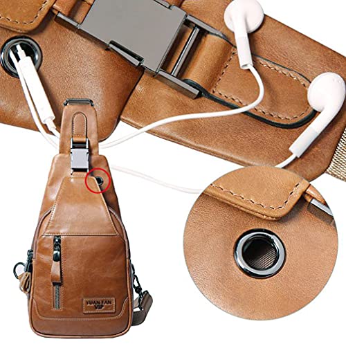 Hebetag Leather Sling Bag Hiking Daypack for Men Women Outdoor Travel Camping Fishing Crossbody Shoulder Chest Pack Daypack Small Brown by Hebetag - Used condition - Image 5