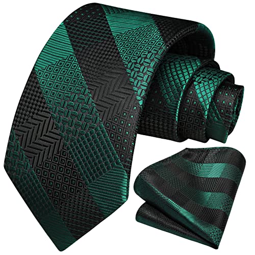 Image of HISDERN Ties for Men Solid Houndstooth Neckties Handkerchief Formal Business Tie & Pocket Square Set Wedding Party
