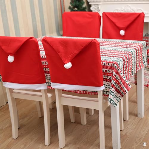 Christmas Chair Covers Set of 6 Santa Claus Hat Slipcover Xmas Chair Back Cover Red Chair Covers Dining Chairs Covers Dinning Room Decoration