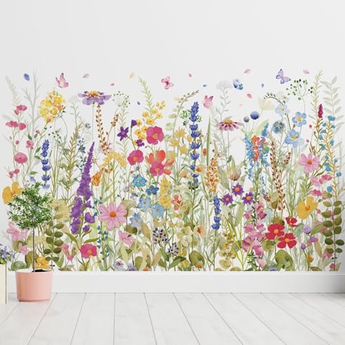 Zonon 6 Pcs Flowers Wall Decals Stickers Vinyl Removable Peel and Stick Colorful Dragonflies Floral...