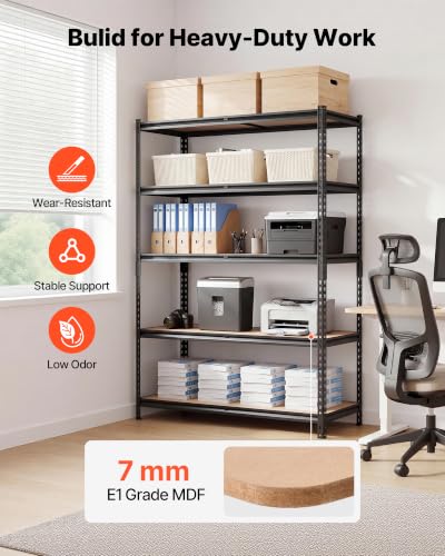 Image of VEVOR Storage Shelves, 5-Tier Adjustable, 3000 lbs Capacity Heavy Duty | Storage Shelving Unit, Metal Utility Rack Shelf, Ideal for Garage Workshop Warehouse Basement, 48.35 inch W x 24.37 inch D x 71.38 inch H
