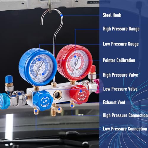 Image of BACOENG 4CFM 1 /3HP Single Stage HVAC Vacuum Pump and AC Manifold Gauge Set with Leak Detector for R134a R12 R22 A /C Air Conditioning Refrigeration
