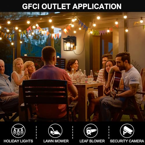 Image of Outdoor Wall Lantern, Dusk to Dawn Porch Light with GFCI Outlet & LED Bulb | Waterproof Wall Sconce with Clear Glass Shade, Outside Exterior Lights for House Garage Front Door, Black with Brushed Gold