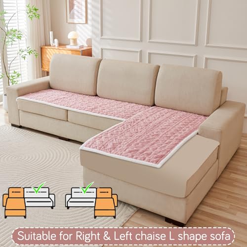 Image of HOKIPO Italian Caelora Sofa Cover L Shape 5 Seater Mat, 3+2, Misty Rose