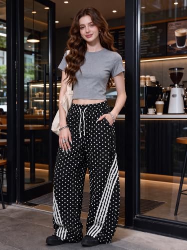 Image of EMMIOL Women's Y2K Baggy Barrel Striped Sweatpants High Waisted Wide Leg