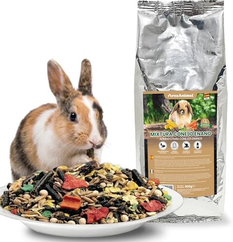 Comida Conejo Enano 900G, Comida Conejos Enanos con Ingredientes Naturales, Pienso Conejo Altamente Digestible, Pienso Conejos Enanos con Alto Aporte Energético, Alimento Conejos
