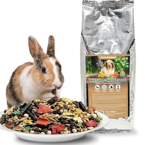 AreaAnimal - Comida Conejo Enano 900G, Comida Conejos Enanos con Ingredientes Naturales, Pienso Conejo Altamente Digestible, Pienso Conejos Enanos con Alto Aporte Energético, Alimento Conejos