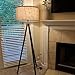 LEPOWER Wood Tripod Floor Lamp, Mid Century Standing Lamp, Modern Design Studying Light for Living Room, Bedroom, Study Room and Office, Flaxen Lamp Shade with E26 Base Walnut