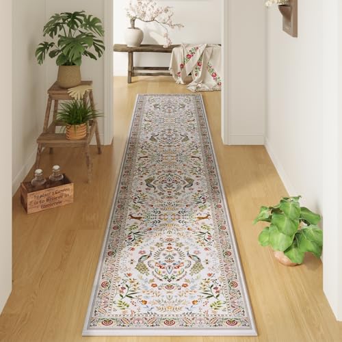 Runner Rug Washable Kitchen Runner 2'x 10' Runner Rug for Entryway Indoor Floral Soft Non-Slip Carpet Runner for Hallways, Kitchen, Laundry, Bedroom, Bathroom(Colorful)