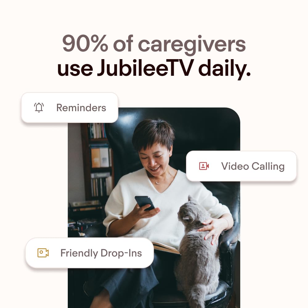 Jubilee TV – Videoanrufe & Kommunikations-Hub mit Universal-Fernbedienung für Senioren – App für Familie mit Steuerung TV von überall – 2 Monate Serviceplan enthalten