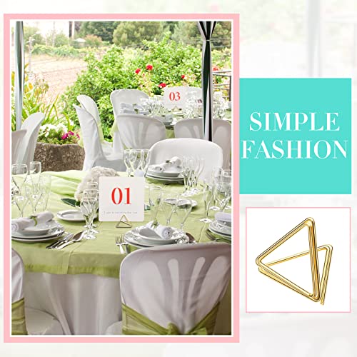 Image of Epakh 100 Pcs Place Card Holder for Table Card Holders for Wedding Triangle Shape Table Number Picture Clips Stand for Centerpiece Anniversary Party (Gold)