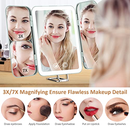 Touchfeel Travel Makeup Mirror With Light, Rechargeable 1X/3X/7X Magnifying Lighted Vanity Mirror With 72 Led, Portable Led Makeup Mirror With 3 Color Lights And Touch Sensor Design(Grey) #TOP4