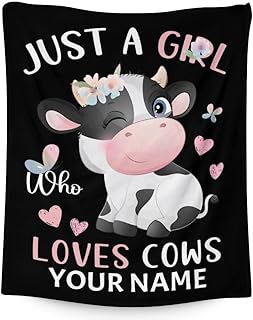 Custom Cow Blanket with Name for Kids, Aldults - Soft, Fuzzy & Cozy - 60