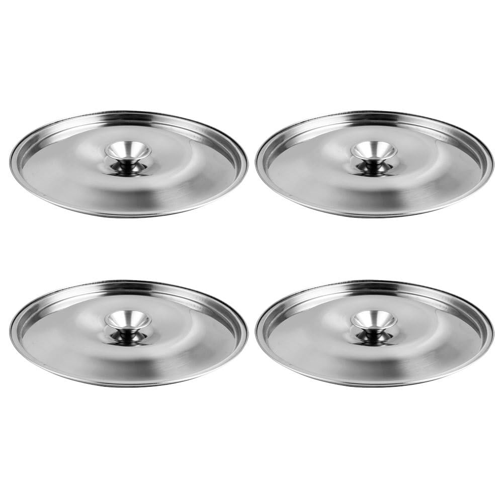 OUNONA Couvercles pour pots à condiments, 4 pièces, 12 cm, acier inoxydable | Couvercles ronds protègent sauces, beurre ou épices dans des pots compatibles en cuisine, buffet ou préparation