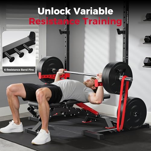 Image of FLYBIRD SR1 Squat Rack, Adjustable Power Rack for 6FT /7FT Barbells | Squat Rack for Home Gyms with Pull-Up Bar,22 Adjustment Positions, J-Hooks and Safety Spotter Arms w / 110 /180LBS Home Package