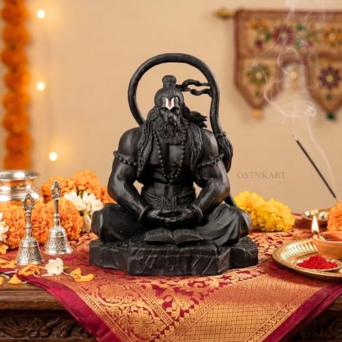 Image of Hanuman Murti - 3.5 Inch Black Polyresin Idol for Car Dashboard, Home & Office Decor - Spiritual Statue for Living Room, Diwali, Birthday & Housewarming Gift
