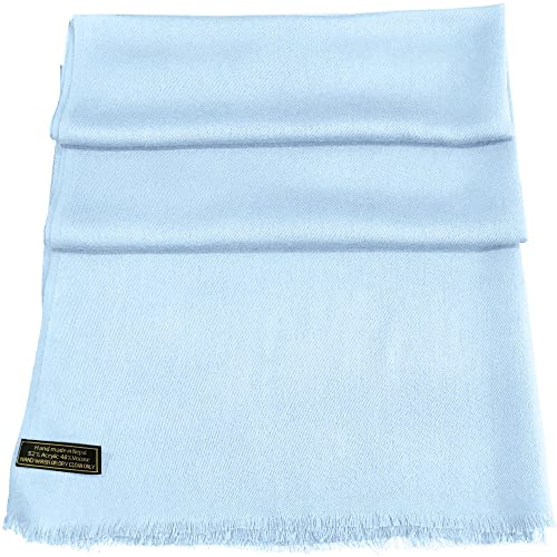 CJ Apparel Light Blue Baby Blue Solid Color Fringe Design Nepalese Shawl Scarf Wrap Stole Throw Head Wrap Pashmina Hand Made in Nepal New4