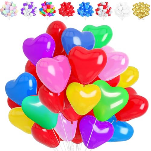 LUKIUP Farbe Herzluftballons, 50 Stück XL Herzluftballons, Latex Herz Ballon Helium 12 Zoll, Latex Ballons mit Herzform für Hochzeitsdeko Brautdusche Geburtstags Valentinstag Verlobung Party